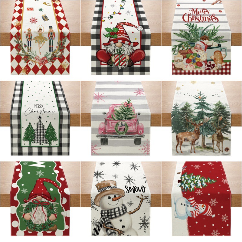 Linen Table Runner - Bożonarodzeniowy bieżnik nowy wystrój bożonarodzeniowy kreatywny