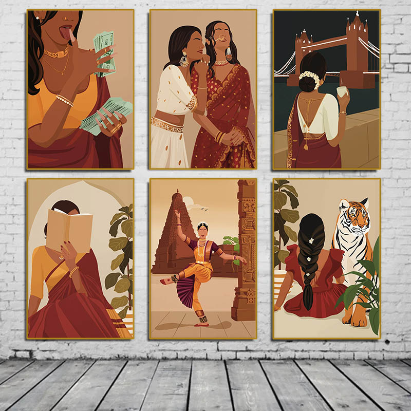 Home Decor Indonesia - Indyjska Kobieta w Saree Czytająca Książkę