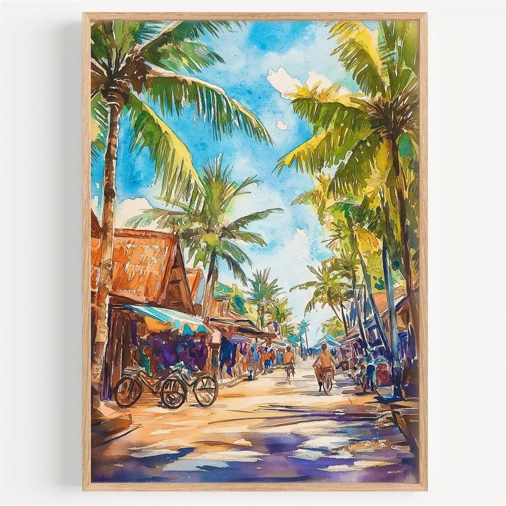 Home Decor Indonesia - Obraz akwarelowy na płótnie przedstawiający krajobraz